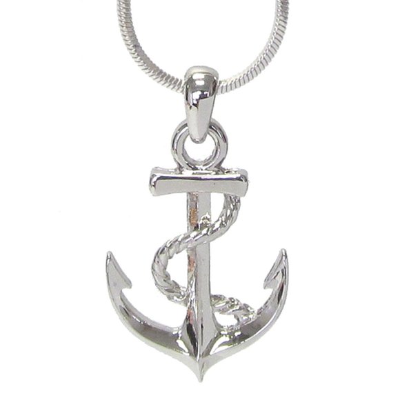 Anchor Necklace in White Gold Plating - Picture 1 of 2